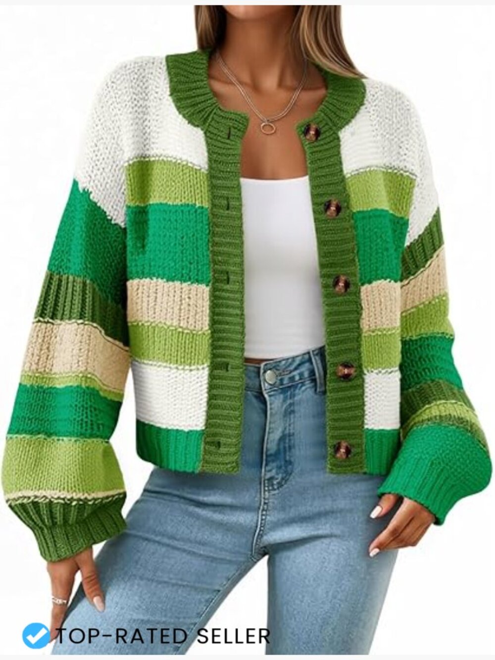Striped Chunky Cardigan Sweater Oversized Button Up Knit Coats Fall Trendy - Picture 1 of 7